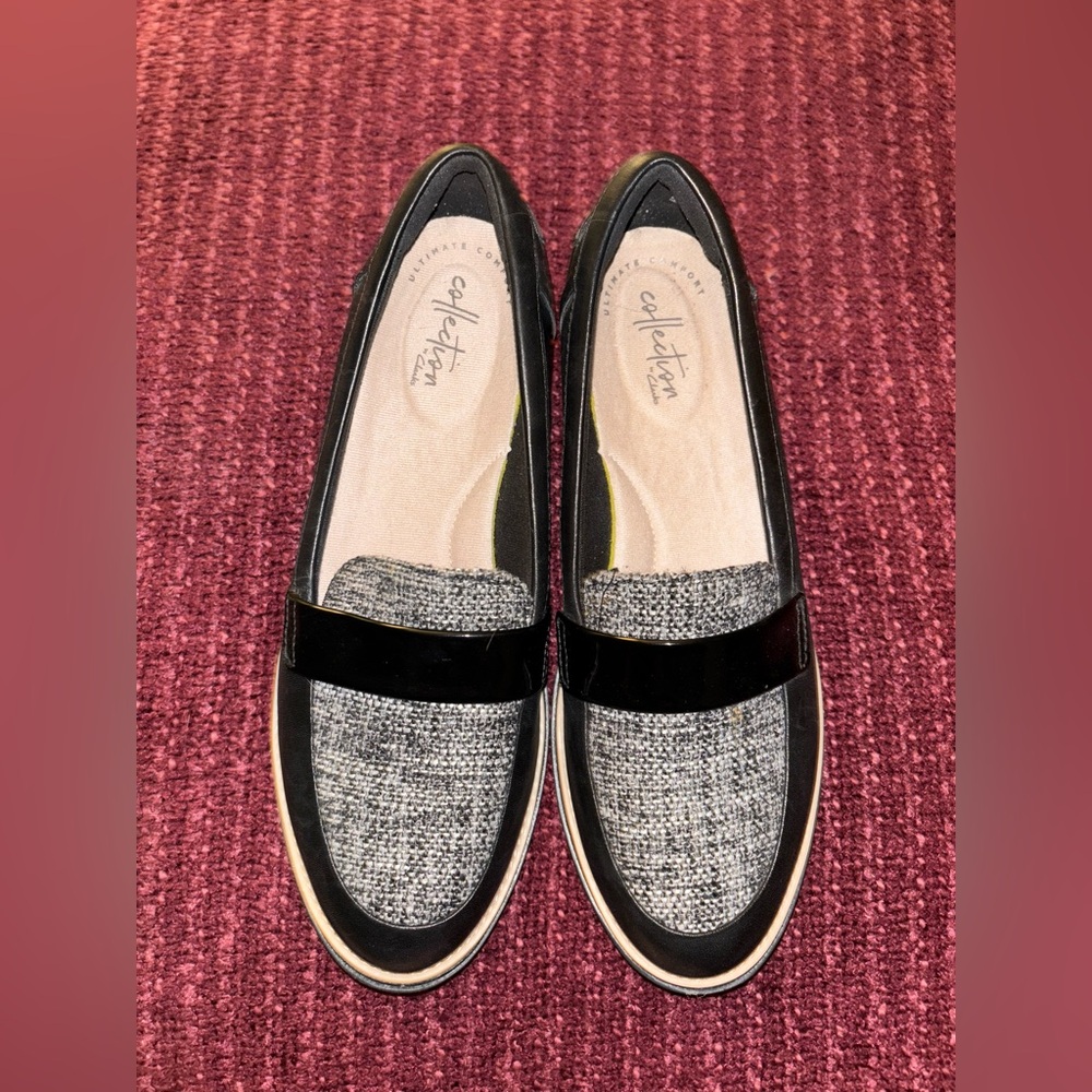 Clarks Ultimate Comfort Collection Womens Shoes 7 1/2 Black Plaid Office Slip On